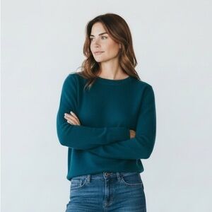 J.Crew Cashmere 100% Teal Green Crewneck Sweater Size Small